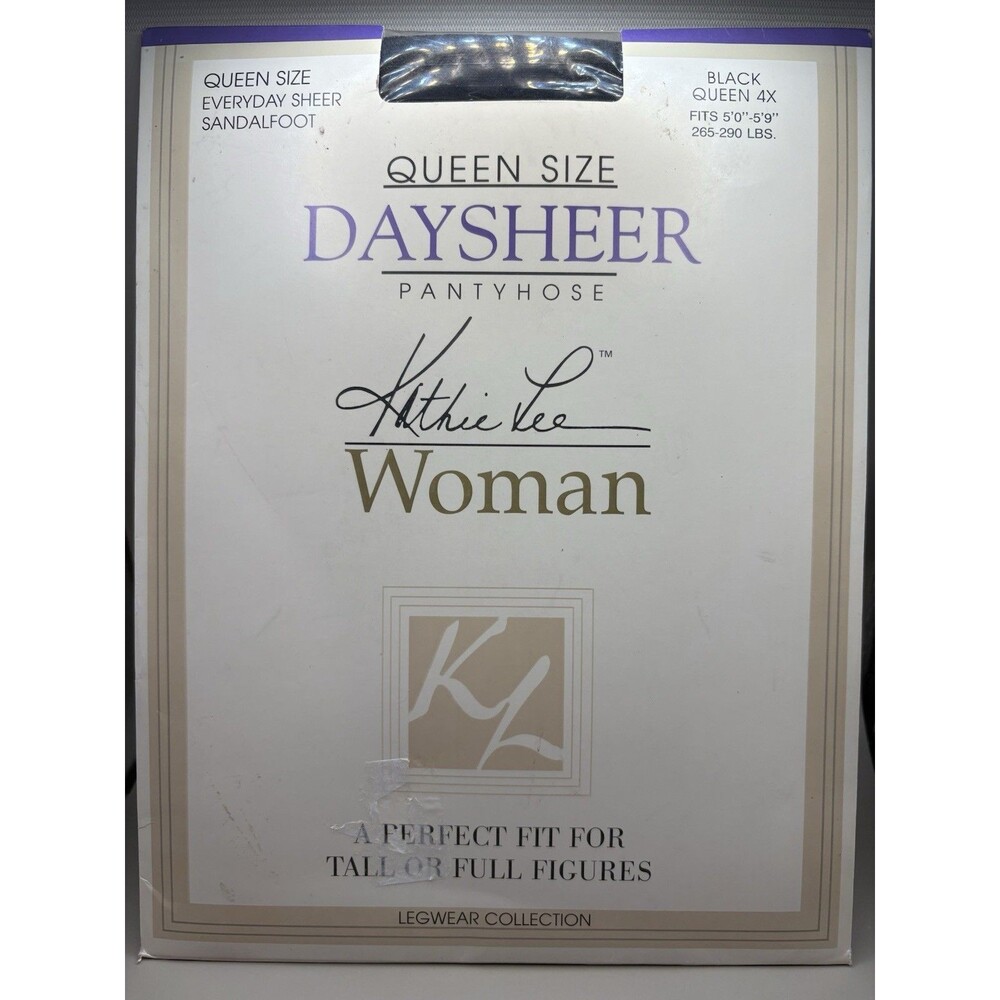 Kathie Lee Queen Size 4X  Pantyhose Black  Sandalfoot Sheer  Daysheer